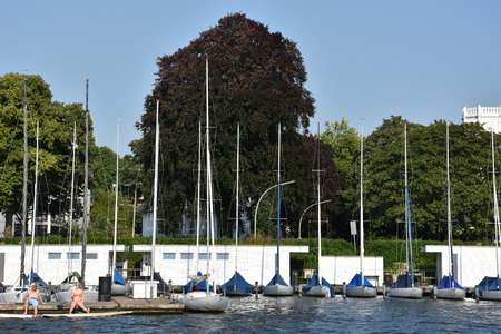 Boats on Lake Alster in Hamburg, Germany