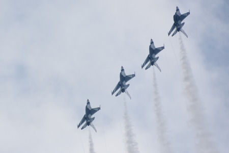 CHICOPEE, MA - JUL 14: US Air Force Thunderbirds at the 2018 Great New England Airshow at Westover Air Reserve Base in Chicopee, Massachusetts, as seen on July 14, 2018.のeditorial素材