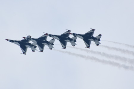 CHICOPEE, MA - JUL 14: US Air Force Thunderbirds at the 2018 Great New England Airshow at Westover Air Reserve Base in Chicopee, Massachusetts, as seen on July 14, 2018.のeditorial素材