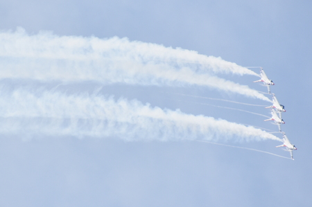 CHICOPEE, MA - JUL 14: US Air Force Thunderbirds at the 2018 Great New England Airshow at Westover Air Reserve Base in Chicopee, Massachusetts, as seen on July 14, 2018.のeditorial素材