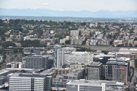 SEATTLE, WA - JUN 12: Aerial View of Seattle from the Observation Deck at the Space Needle in...