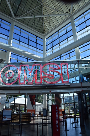 PORTLAND, OREGON - JUN 12: Oregon Museum of Science & Industry in Portland, Oregon, as seen on Jun 12, 2019. It contains three auditoriums, including a large-screen theatre, planetarium, and exhibition halls with a variety of hands-on permanent exhibits.のeditorial素材