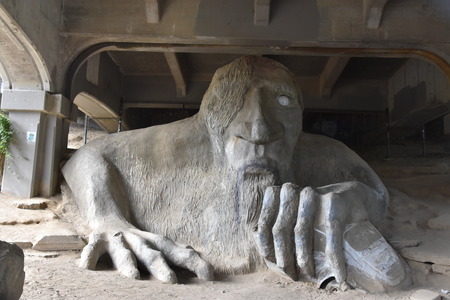 SEATTLE, WA - JUN 13: Fremont Troll in Seattle, Washington, as seen on Jun 13, 2019. It was sculpted by four local artists: Steve Badanes, Will Martin, Donna Walter, and Ross Whitehead.のeditorial素材