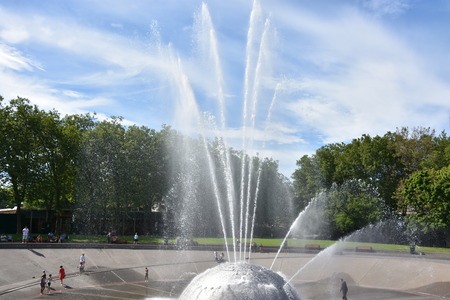 SEATTLE, WA - JUL 12: The International Fountain at Seattle Center in Seattle, Washington, as seen on July 12, 2019. It was designed for 1962 World Fair.のeditorial素材