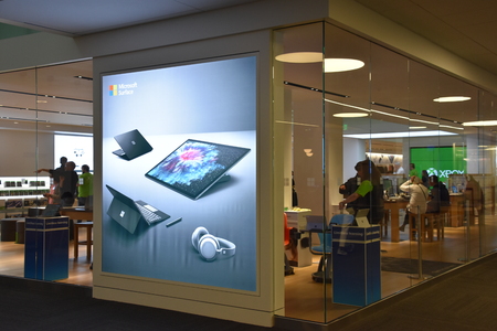 REDMOND, WA - JUN 14: Microsoft Visitor Center at the Headquarters in Redmond, Washington, as seen on Jun 14, 2019.のeditorial素材