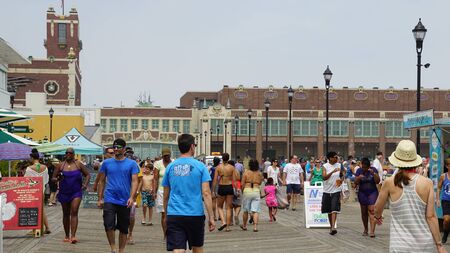 ASBURY PARK, NJ - JUL 16: Boardwalk at the beach at Asbury Park in New Jersey, as seen on July 16, 2016. It has been ranked as one of the best beaches in New Jersey.のeditorial素材