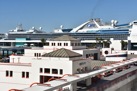 LONG BEACH, CALIFORNIA - OCT 27: Ruby Princess, a Grand-class cruise ship owned by Princess Cruises, docked in Long Beach, California, on Oct 27, 2018. She was built in 2008 in Italy.のeditorial素材