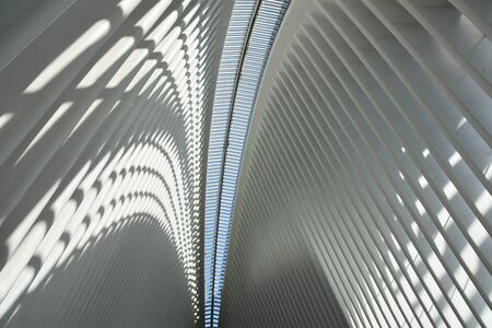 NEW YORK, NY - APR 14: Inside the Oculus of the Westfield World Trade Center Transportation Hub in...