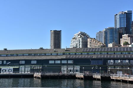 SEATTLE, WA - JUN 15: Seattle Aquarium in Washington, as seen on June 15, 2019. It is a public aquarium opened in 1977 and located on Pier 59 on the Elliott Bay waterfront.のeditorial素材