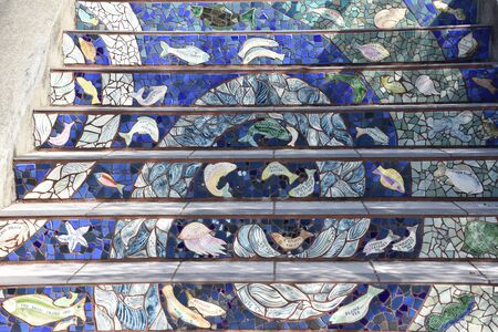 SAN FRANCISCO, CALIFORNIA - OCT 22: The 16th Avenue Tiled Steps in San Francisco, California, as seen on Oct 22, 2018. It was a community project in Golden Gate Heights to decorate a 163 step stairway with mosaic tiles.のeditorial素材