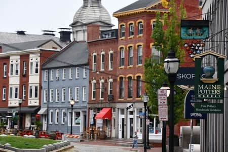 Fore Street in Downtown Portland in Maineの写真素材