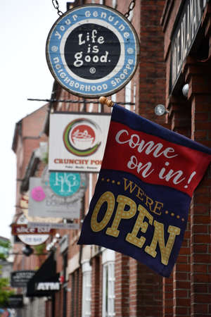 Fore Street in Downtown Portland in Maineの写真素材