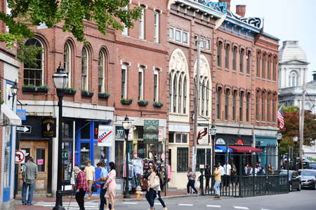 Fore Street in Downtown Portland in Maineの写真素材