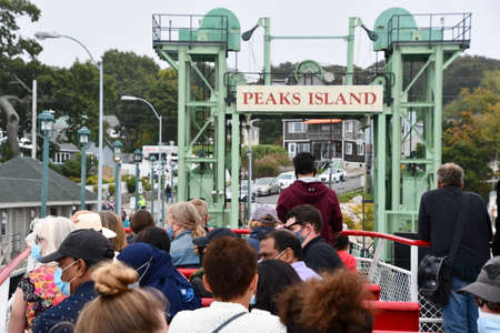 Casco Bay Ferrys Forest City Landing stop at Peaks Island near Portland, Maineの写真素材