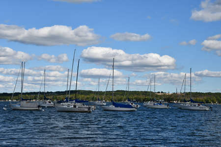 Boats on the Canandaigua Lake in New York stateの写真素材