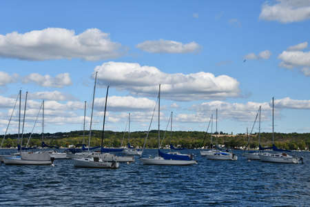 Boats on the Canandaigua Lake in New York stateの写真素材