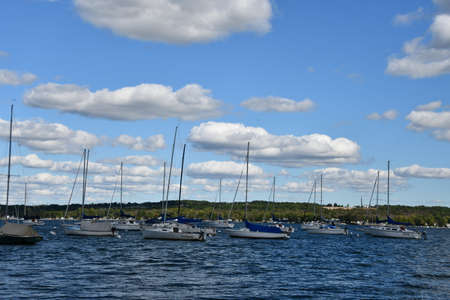 Boats on the Canandaigua Lake in New York stateの写真素材