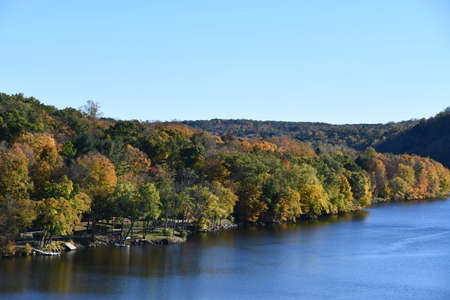 View of Lake Lillinonah from Lovers Leap State Park in New Milford, Connecticutの写真素材