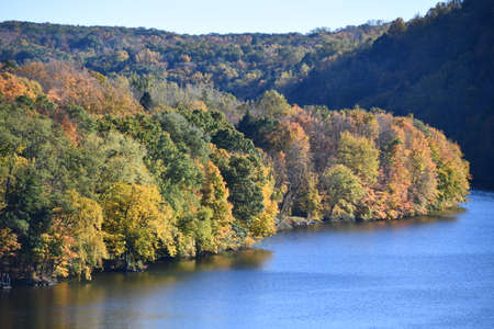 View of Lake Lillinonah from Lovers Leap State Park in New Milford, Connecticutの写真素材