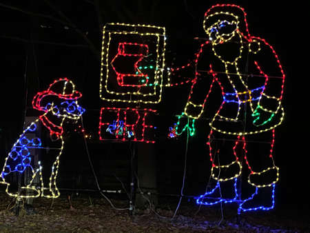 2020 Fantasy of Lights show at Lighthouse Point Park in New Haven, Connecticutの写真素材