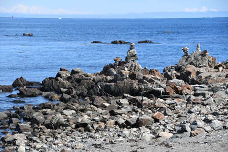 Rock Beach at Odiorne Point State Park in Rye, New Hampshireの写真素材