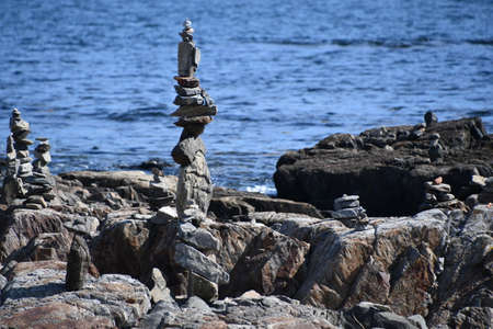 Rock Beach at Odiorne Point State Park in Rye, New Hampshireの写真素材