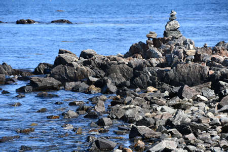 Rock Beach at Odiorne Point State Park in Rye, New Hampshireの写真素材