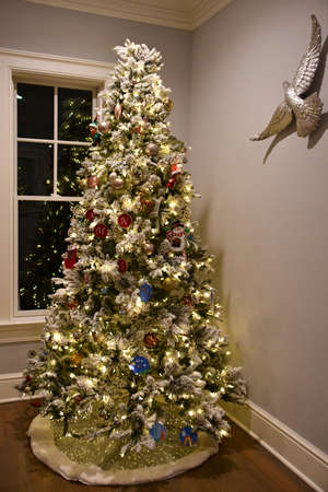 A Beautiful Tall Christmas Tree at Homeの写真素材