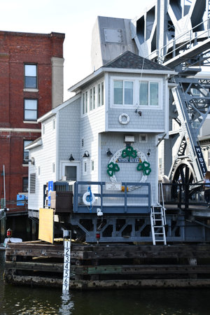 The Mystic River Bascule Bridge in Mystic, Connecticutの写真素材