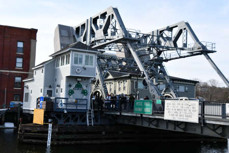 The Mystic River Bascule Bridge in Mystic, Connecticutの写真素材