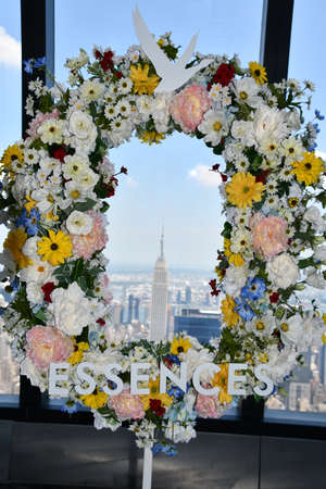 Floral arrangement at The Edge observation deck at Hudson Yards in New York Cityの写真素材