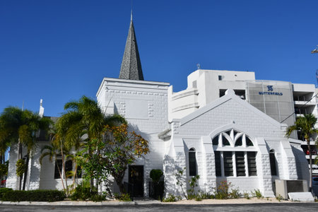 The Elmslie Memorial United Church in downtown George Town on Grand Cayman in the Cayman Islandsの写真素材