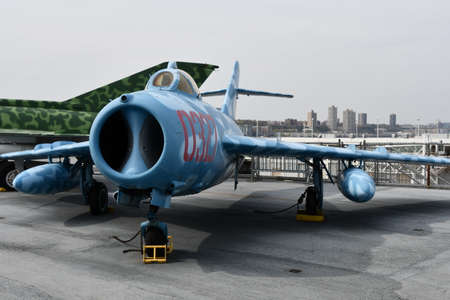 Mikoyan-Gurevich MiG-17 Fighter at the Intrepid Sea, Air and Space Museum in New York Cityのeditorial素材