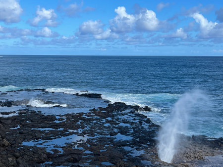 Spouting Horn Blowhole on Kauai Island in Hawaiiの写真素材