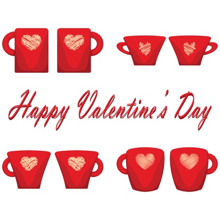 valentine day couple of cups white background.のイラスト素材