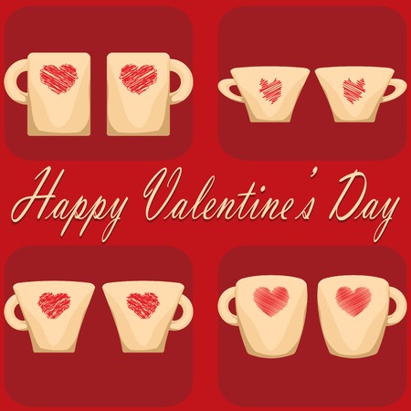 valentine day couple of cups red background.のイラスト素材