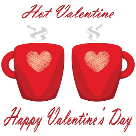 valentine day couple of cups white background Hot Valentine.のイラスト素材