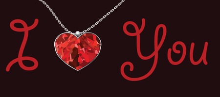 Valentines Day heart pendant red background text i love you.のイラスト素材