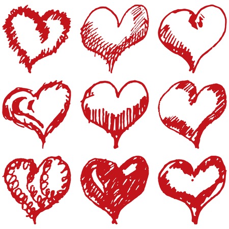 valentine hearts sketch set Isolated on white background.のイラスト素材