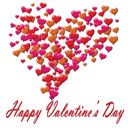 Valentines Day postcard balloons white background.のイラスト素材