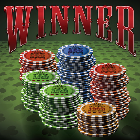 Pocker chip many green background text Winner.のイラスト素材
