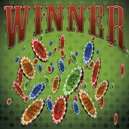 Poker chips many falling green background text Winner.のイラスト素材