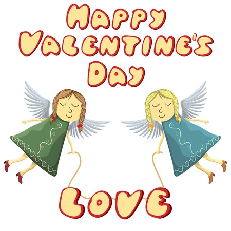 Valentine Fairys flying with love isolated on white background.のイラスト素材