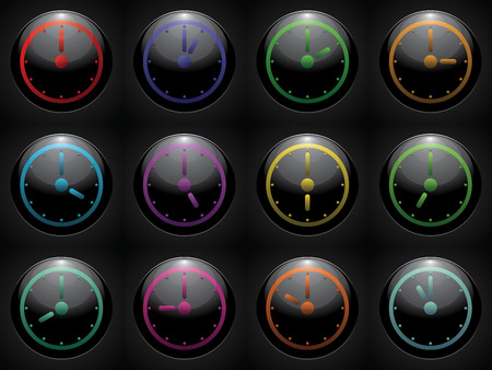 clock symbol set color on black background.のイラスト素材