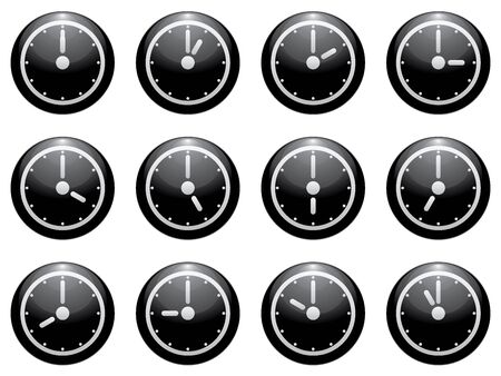 clock symbol set white on black isolated on white background.のイラスト素材