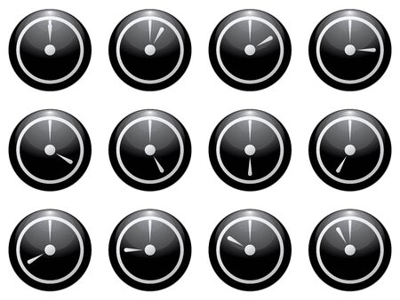 clock symbol set white on black isolated on white background.のイラスト素材