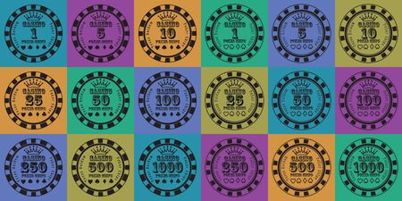 poker chips set black on color.のイラスト素材