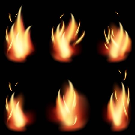 fire flame set on black background.のイラスト素材
