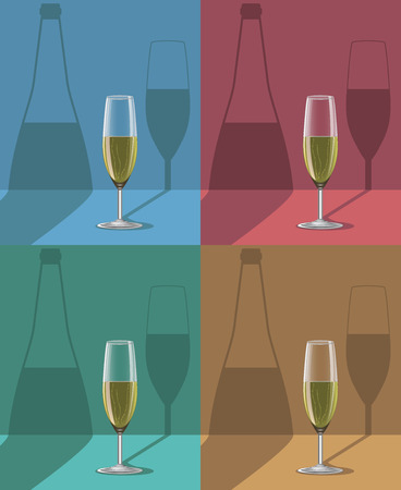 glasses of champagne set on metal stand with shadows.のイラスト素材