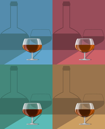 glasses of cognac set on metal stand with shadows.のイラスト素材